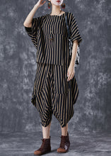 Load image into Gallery viewer, Elegant Black Oversized Striped Linen Women Sets 2 Pieces Summer