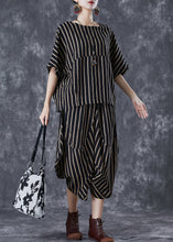 Load image into Gallery viewer, Elegant Black Oversized Striped Linen Women Sets 2 Pieces Summer