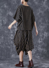 Load image into Gallery viewer, Elegant Black Oversized Striped Linen Women Sets 2 Pieces Summer