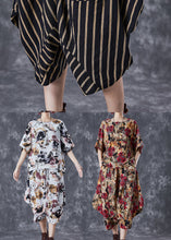 Load image into Gallery viewer, Elegant Black Oversized Striped Linen Women Sets 2 Pieces Summer