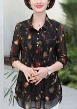 Load image into Gallery viewer, Elegant Black Peter Pan Collar Print Patchwork Silk Shirts Top Summer