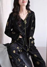 Load image into Gallery viewer, Elegant Black Print Button Cotton Two Pieces Set Long Sleeve