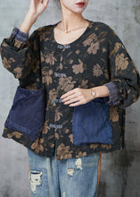 Load image into Gallery viewer, Elegant Black Print Patchwork Pockets Linen Blouses Spring