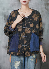 Load image into Gallery viewer, Elegant Black Print Patchwork Pockets Linen Blouses Spring