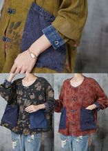 Load image into Gallery viewer, Elegant Black Print Patchwork Pockets Linen Blouses Spring