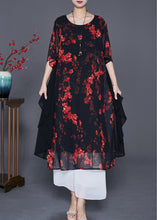 Load image into Gallery viewer, Elegant Black Print Patchwork Ruffles Chiffon Dresses Summer