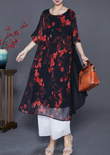 Load image into Gallery viewer, Elegant Black Print Patchwork Ruffles Chiffon Dresses Summer