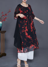 Load image into Gallery viewer, Elegant Black Print Patchwork Ruffles Chiffon Dresses Summer