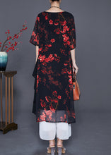 Load image into Gallery viewer, Elegant Black Print Patchwork Ruffles Chiffon Dresses Summer