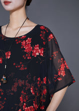 Load image into Gallery viewer, Elegant Black Print Patchwork Ruffles Chiffon Dresses Summer