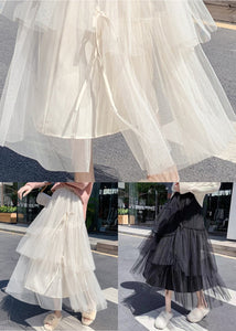 Elegant Black Ruffled High Waist Tulle Skirt Summer