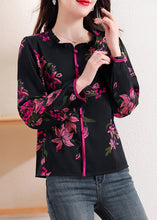 Load image into Gallery viewer, Elegant Black Ruffled Print Chiffon Top Long Sleeve