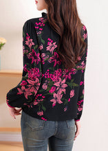 Load image into Gallery viewer, Elegant Black Ruffled Print Chiffon Top Long Sleeve