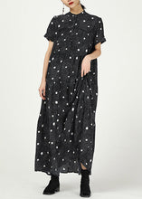 Load image into Gallery viewer, Elegant Black Stand Collar Print Cotton Dresses Short Sleeve