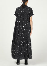 Load image into Gallery viewer, Elegant Black Stand Collar Print Cotton Dresses Short Sleeve