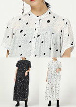 Load image into Gallery viewer, Elegant Black Stand Collar Print Cotton Dresses Short Sleeve