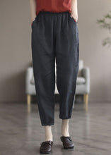 Load image into Gallery viewer, Elegant Black tPatchwork Elastic Waist Solid Linen Crop Pants