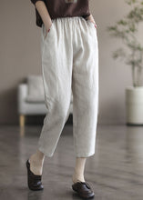 Load image into Gallery viewer, Elegant Black tPatchwork Elastic Waist Solid Linen Crop Pants