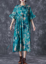 Load image into Gallery viewer, Elegant Blackish Green Tie Dye Wrinkled Cotton Dress Summer