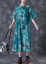 Load image into Gallery viewer, Elegant Blackish Green Tie Dye Wrinkled Cotton Dress Summer