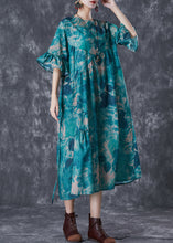 Load image into Gallery viewer, Elegant Blackish Green Tie Dye Wrinkled Cotton Dress Summer