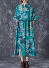 Load image into Gallery viewer, Elegant Blackish Green Tie Dye Wrinkled Cotton Dress Summer