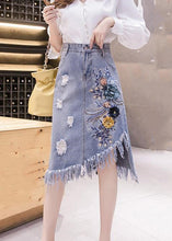 Load image into Gallery viewer, Elegant Blue Asymmetrical Patchwork Tassel Hole Denim Skirts Summer