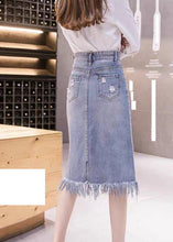 Load image into Gallery viewer, Elegant Blue Asymmetrical Patchwork Tassel Hole Denim Skirts Summer