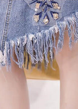 Load image into Gallery viewer, Elegant Blue Asymmetrical Patchwork Tassel Hole Denim Skirts Summer