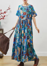 Load image into Gallery viewer, Elegant Blue Cinched Exra Large Hem Cotton Dress Summer