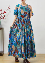 Load image into Gallery viewer, Elegant Blue Cinched Exra Large Hem Cotton Dress Summer