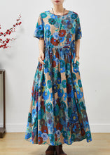 Load image into Gallery viewer, Elegant Blue Cinched Exra Large Hem Cotton Dress Summer