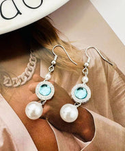 Load image into Gallery viewer, Elegant Blue Copper Overgild Inlaid Zircon Crystal Pearl Tassel Drop Earrings