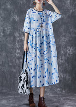 Load image into Gallery viewer, Elegant Blue Dot Oversized Patchwork Linen Maxi Dresses Summer