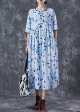 Load image into Gallery viewer, Elegant Blue Dot Oversized Patchwork Linen Maxi Dresses Summer