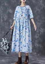 Load image into Gallery viewer, Elegant Blue Dot Oversized Patchwork Linen Maxi Dresses Summer