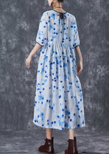 Load image into Gallery viewer, Elegant Blue Dot Oversized Patchwork Linen Maxi Dresses Summer