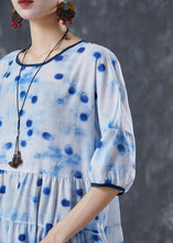 Load image into Gallery viewer, Elegant Blue Dot Oversized Patchwork Linen Maxi Dresses Summer