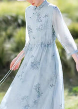 Load image into Gallery viewer, Elegant Blue Print Drawstring Chiffon Long Dress Summer