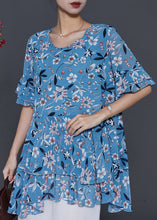 Load image into Gallery viewer, Elegant Blue Print Silm Fit Chiffon Shirt Summer