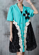 Load image into Gallery viewer, Elegant Blue Ruffled Patchwork Floral Spandex Dress Summer