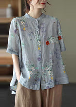 Load image into Gallery viewer, Elegant Colorful geometry Stand Collar Print Tops Half Sleeve