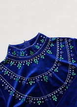 Load image into Gallery viewer, Elegant Blue Zippered Zircon Silk Velvet Long Dress Long Sleeve