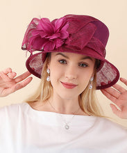 Load image into Gallery viewer, Elegant Brown Bow Feather Linen Bucket Hat