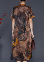 Load image into Gallery viewer, Elegant Brown Print Silm Fit Silk Long Dress Summer