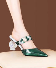 Load image into Gallery viewer, Elegant Chunky Heel Green Zircon Pointed Toe Slide Sandals