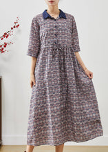 Load image into Gallery viewer, Elegant Cinched Print Cotton Long Dress Half Sleeve