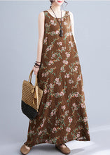 Load image into Gallery viewer, Elegant Coffee O-Neck Print Linen Beach Dresses Sleeveless