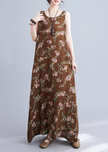 Load image into Gallery viewer, Elegant Coffee O-Neck Print Linen Beach Dresses Sleeveless