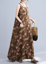 Load image into Gallery viewer, Elegant Coffee O-Neck Print Linen Beach Dresses Sleeveless